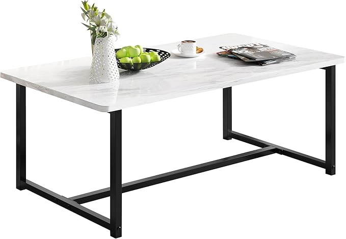 Coffee Table for Living Room, Modern Rectangular Center Coffee Tables for Small Space, Industrial Furniture, Sofa End Tables/Tea Table/Center Table, Couch Table with Metal Black White