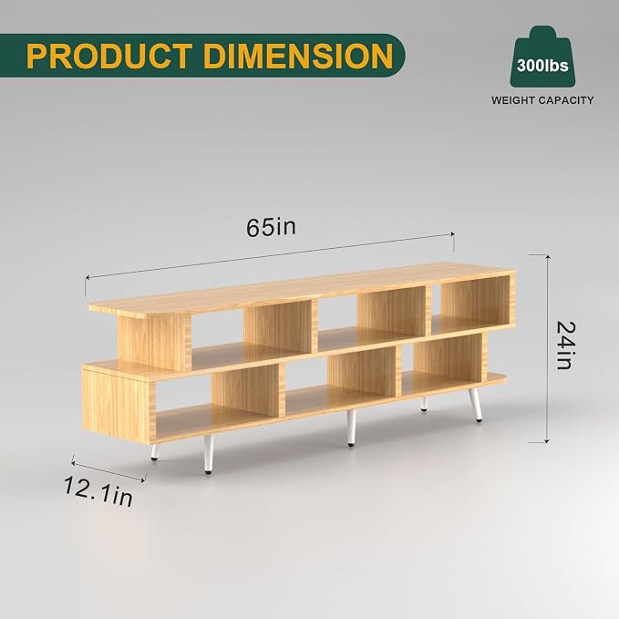 65" Walnut TV Stand with Power Outlet, Large Media Console Table for TVs up to 75" with 8 Open Shelves, Entertainment Center for Living Room/Entrance/Kitchen/Sofa Cabinet, Easy Assembly - Image 3