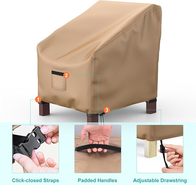 Patio Chair Covers for Outdoor Furniture Waterproof 2 Pack, Lawn Chair Covers 600D Heavy Duty Oxford Cloth, Large Covers for Lounge Lawn Deep Seat 32" W x 37" D x 36" H-Brown - Image 7