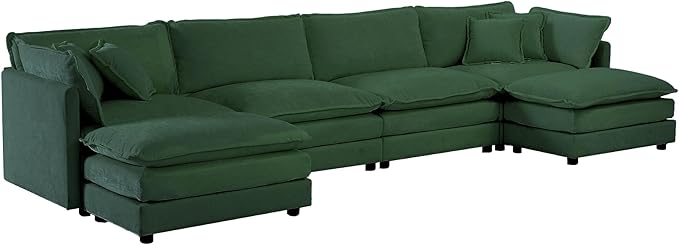 ERYE U-Shaped Oversized Sectional Sofa Modern Deep Seat Reversible Chaises Sofa&Couch with Movable Ottomans and 6 Pillows, Modular Sleeper Upholstered Couch for Living Room, Apartment, Studio, Office