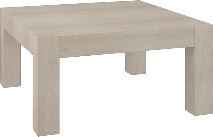 Henn&Hart 34" Square Coffee Table with Wood Top for Living Room, Family Room, Office, or Apartment, Beech White