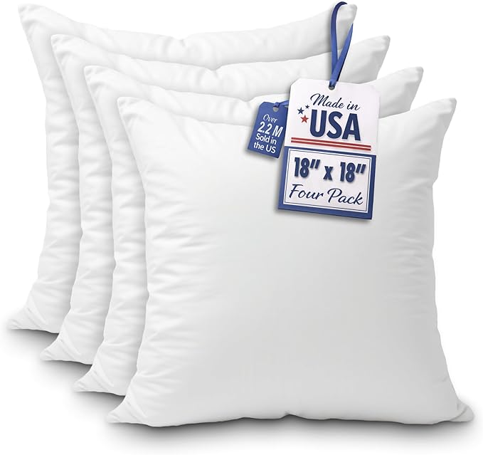 Foamily Throw Pillow Insert 18x18 (Set of 4) Premium Decorative Pillows for Couch, Bed & Living Room, Soft Fluffy Throw Pillows for Couch, Pillow Inserts for Home Decor