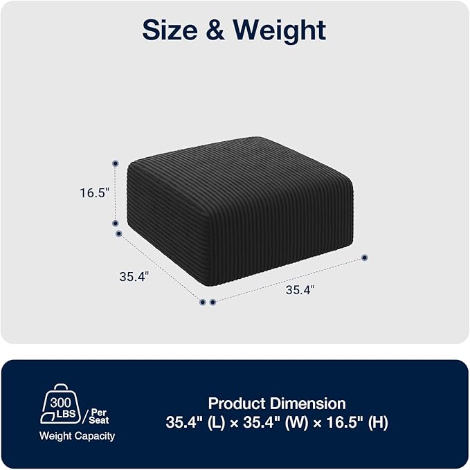 Avenco 35.4” Modular Ottoman, Corduroy Fabric, Zero Assembly Multifunctional Footrest or Extra Seat for Sectional Sofa, Black