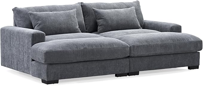 Luxe Sleeper Sofa with Soft Corduroy Upholstery, Double Chaise Design, Convertible to Twin Size Bed, Modern and Comfortable Living Room Couch, 89.9" Wide, Grey
