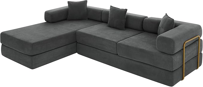 Eafurn L Shaped Convertible Sleeper Sofa Bed King Size Sleeper Sofabed, 7-in-1 DIY Combination Corduroy Folding Mattress Couch with Fixed-Shape Frame, Boneless Floor Sofa Couch