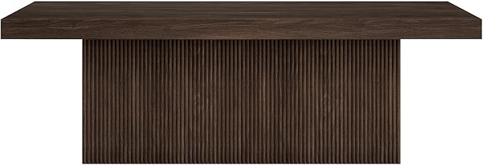 Henn&Hart 48" Fluted Low-Profile Coffee Table with Ribbed Base for Living Room, Family Room, or Office, Warm Brown