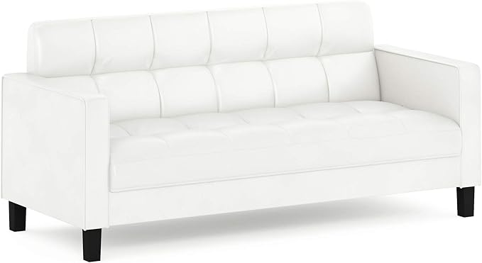 Furinno Brive Contemporary Tufted Faux Leather 3-Seater Sofa Couch for Living Room, White Faux Leather