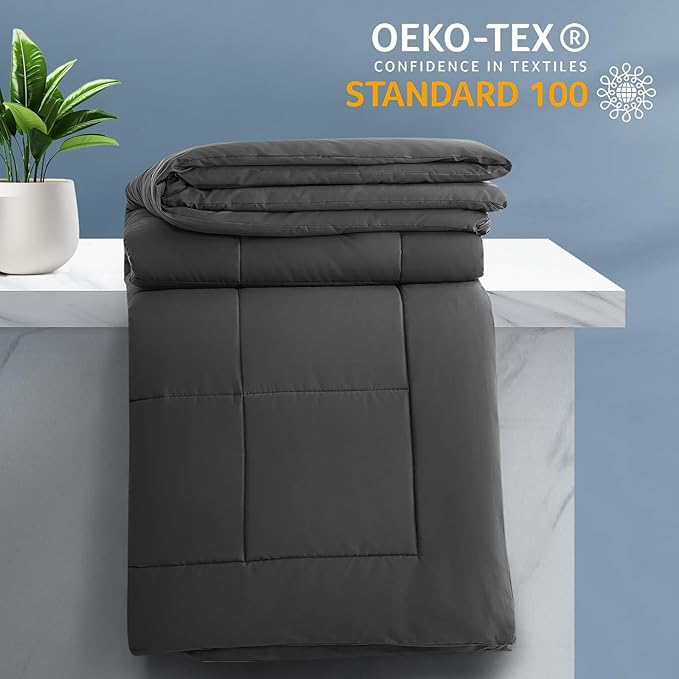 Oversized King Comforter 120''x120''- Extra Large Cooling All Seasons Down Alternative Lightweight Quilted Duvet Insert with Corner Tabs - Dark Grey