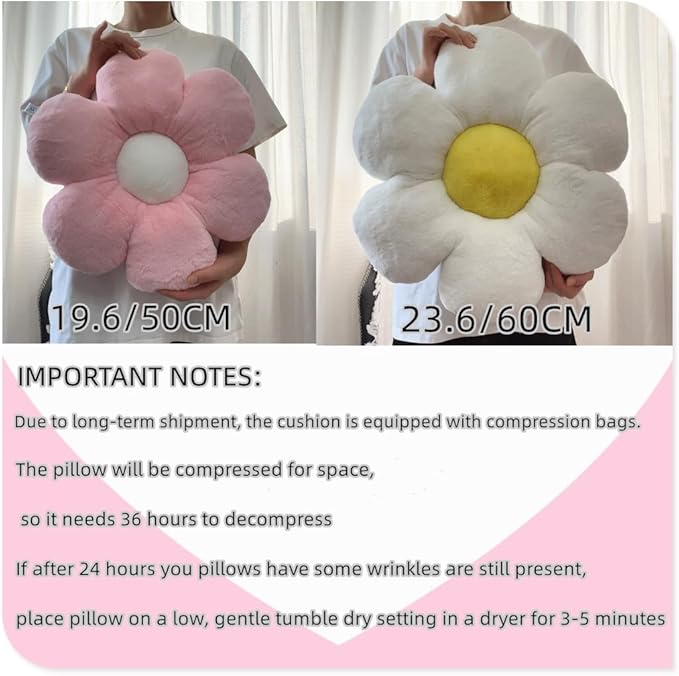 Purple Flower Pillow，23.62In Floor Pillow Cushion Daisy Flower Shaped Throw Pillow Cute Seating Cushion Home Decorative Pillows for Sofa Couch Bed