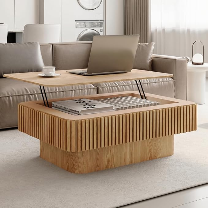 Rectangle Lift Top Coffee Table for Living Room Smart Coffee Tables with Lifting Top Modern Coffee Table with Storage for Apartment Office 38.6" Oak