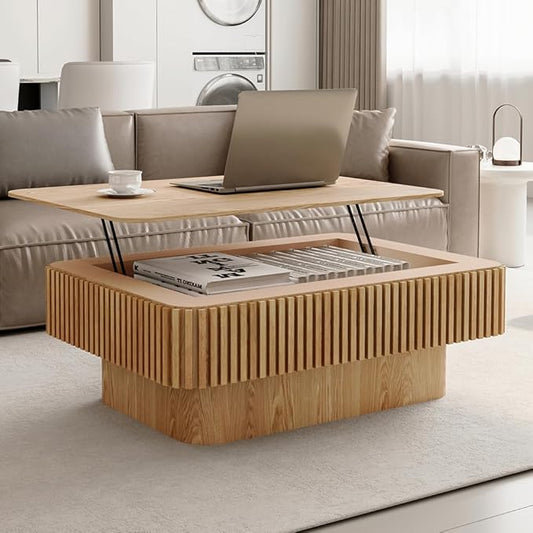 Rectangle Lift Top Coffee Table for Living Room Smart Coffee Tables with Lifting Top Modern Coffee Table with Storage for Apartment Office 38.6" Oak