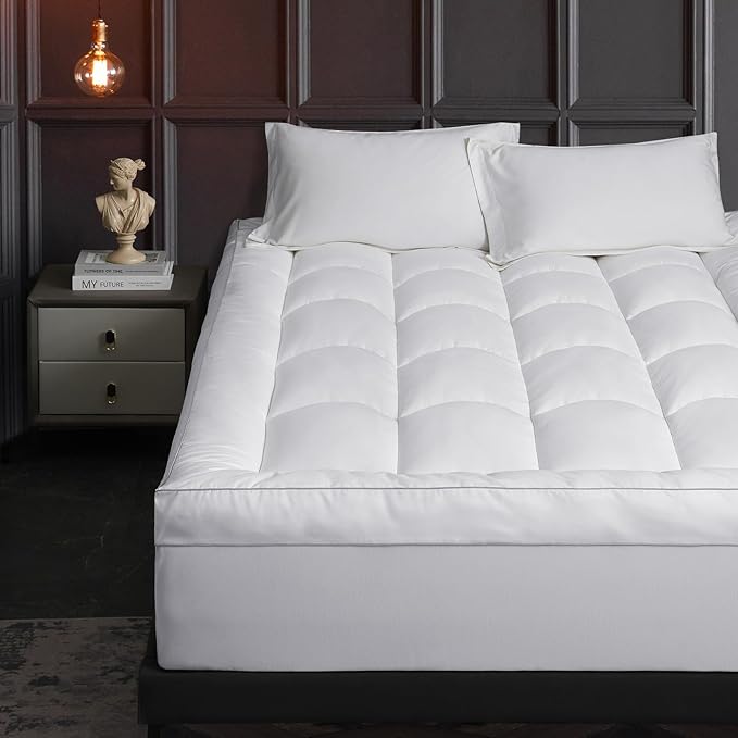 HYPREST Down Alternative Mattress Topper Full, Extra Thick Mattress Topper Overfilled with 1300 GSM Down Alternative, 100% Cotton Cooling Soft Quilted Plush Pillow Top Mattress Pad