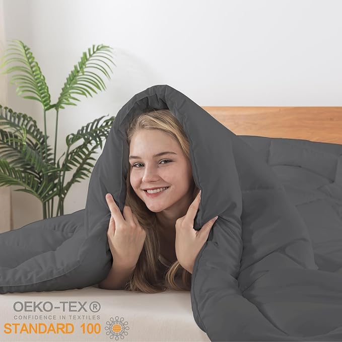 BedTreat Down Alternative Full Duvet Insert with Corner Tabs, All Season Quilted Bed Comforter Box-Stitched Full Comforter Grey, Machine Washable Microfiber Bedding