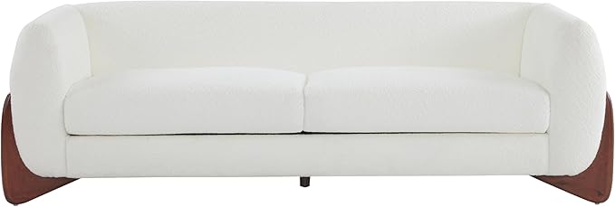 Merax 82 Inch Boucle Sherpa Sofa, Chenille Loveseat with Removable Cushions & Wood Legs, Modern Plush 3-Seater Couch for Living Room, Beige