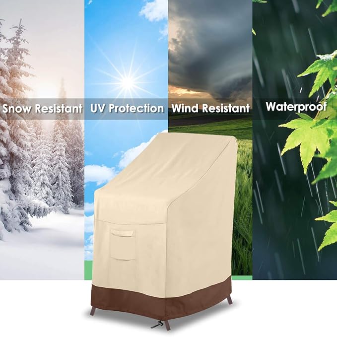 Vailge Stackable Patio Chair Cover,100% Waterproof Outdoor Chair Cover, Heavy Duty Lawn Patio Furniture Covers,Fits for 4-6 Stackable Dining Chairs,2 Pack-36 Lx28 Wx47 H,Beige&Brown - Image 8