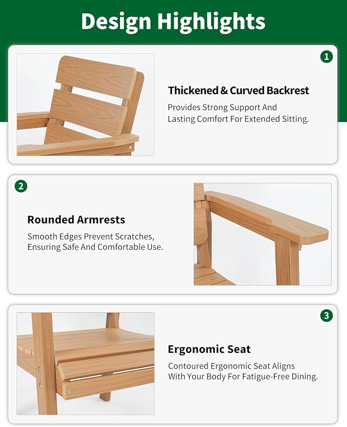 Outdoor Patio Dining Chair Set of 2, All-Weather Patio Chairs with Armrests, Ergonomic Design, Ideal for Garden, Poolside, Backyard, Deck, Teak - Image 3