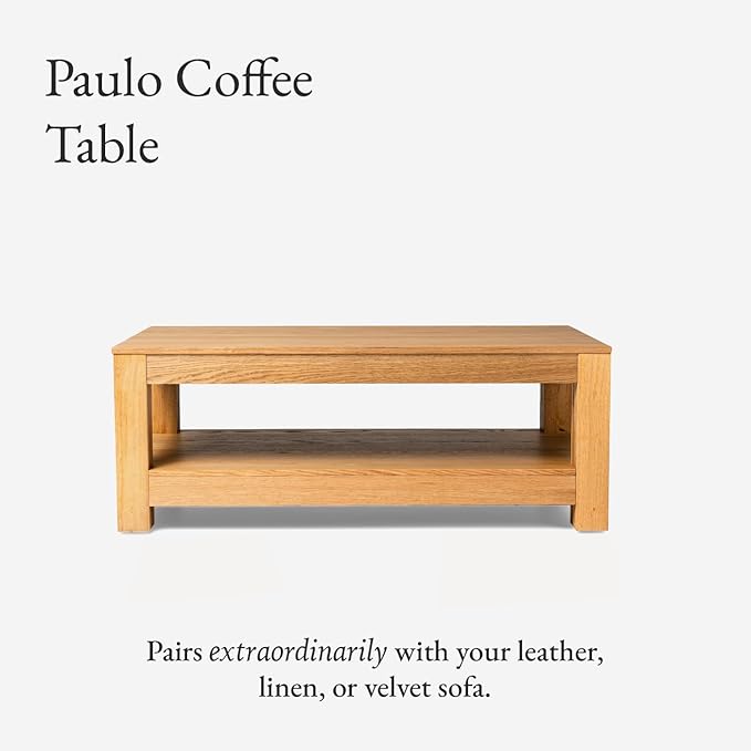 Maven Lane Paulo Coffee Table – 18 Inch Rectange Table with Storage – Natural Solid Wood – Ideal for Living Room and Lounge