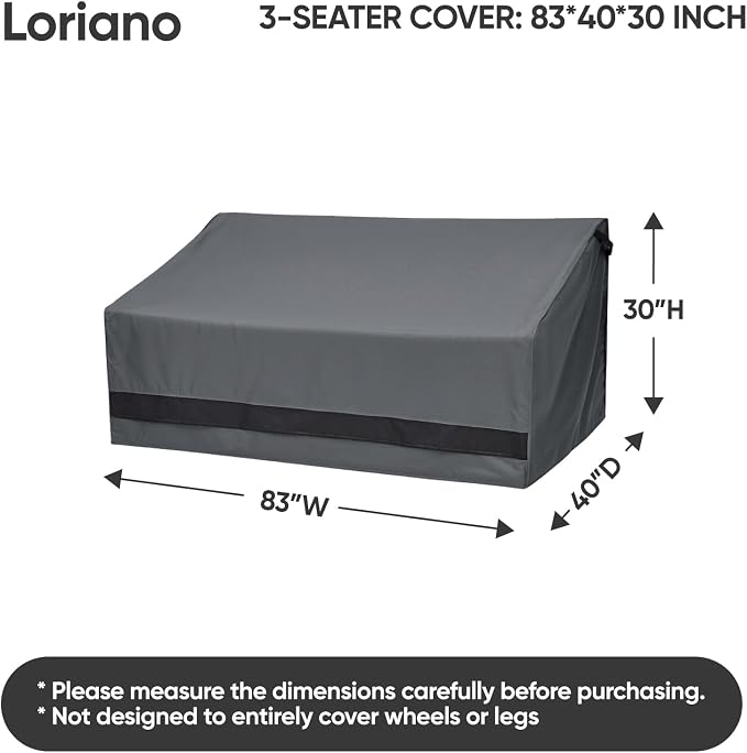 Loriano 600D Oxford Fabric Heavy Duty Patio Furniture Sofa Covers, 100% Waterproof Outdoor Furniture Covers for 3-seater Sofa 83"W x 40"D x 30"H, Lawn Patio Furniture Covers with Air Vent and Handle - Image 2