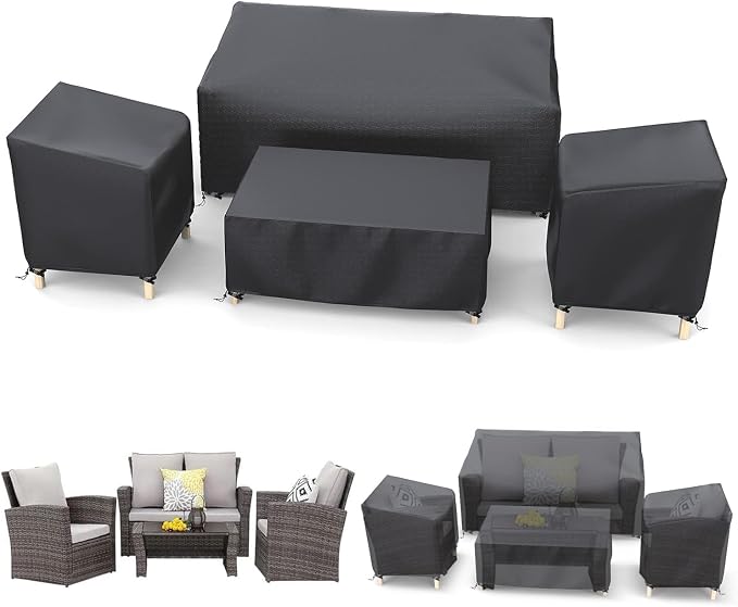 STARTWO Heavy Duty 600D Patio Furniture Covers 4-Piece Set for Loveseat, Chairs and Coffee Table, Outdoor Waterproof, Black by STARTWO