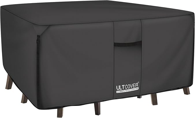 ULTCOVER 600D Tough Canvas Heavy Duty Square Patio Table and Chair Cover - Waterproof Outdoor General Purpose Furniture Covers 74 inch, Black by ULTCOVER