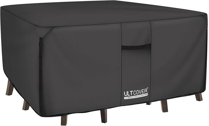 ULTCOVER 600D Tough Canvas Heavy Duty Square Patio Table and Chairs Cover - Waterproof Outdoor General Purpose Furniture Covers 94 inch, Black by ULTCOVER