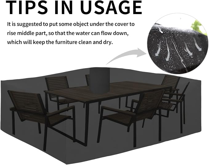 Easy-Going 600D Heavy Duty Patio Furniture Cover, Outdoor Rectangular Table and Chair Set Cover, Waterproof Outdoor Sectional Set Cover (130" L x 84" W x 28" H, Black) - Image 7
