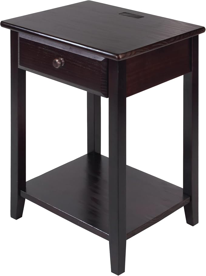 Casual Home Owl Night Stand with USB Port Charging Station and Drawer, 17.5"W x 14.25"D x 24.5"H, Espresso by CasualHome