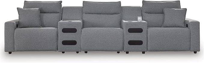 Signature Design by Ashley Modern ModMax II Stain Resistant 5-Piece Power Reclining Sectional with Adjustable Headrest and Built-in Speaker, Gray