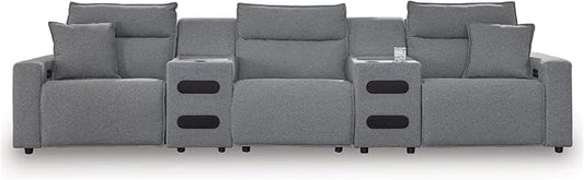 Signature Design by Ashley Modern ModMax II Stain Resistant 5-Piece Power Reclining Sectional with Adjustable Headrest and Built-in Speaker, Gray