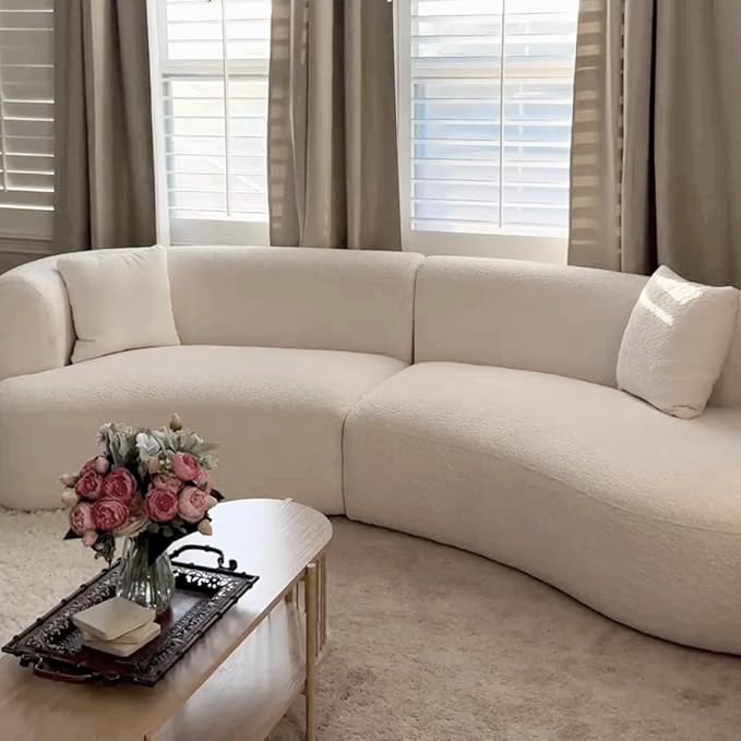 Acanva Modern Curved Sectional Living Room Couch, Minimalist Comfy Boucle Fabric Modular Sofa for Apartment, Home Office, 114" W Right Hand Facing, White