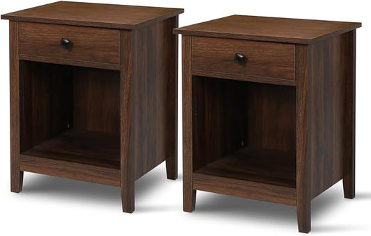 LTMEUTY Nightstands for Bedroom - Set of 2 Bedroom Wood Nightstand with Drawers, Bedside Table, Tall Night Stand with 1 Drawer & Open Cabinet, Brown Cherry Finish by LTMEUTYBedroomFurniture