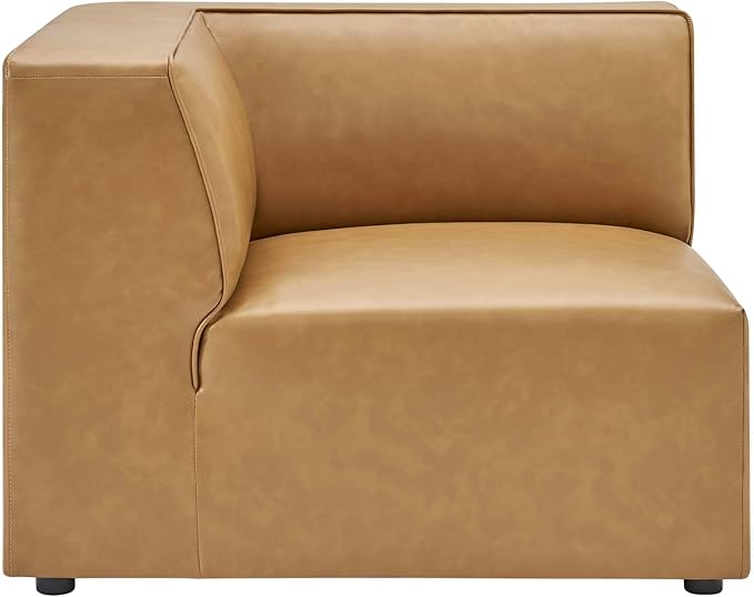 Modway Mingle Vegan Leather Sectional Sofa Corner Chair in Tan