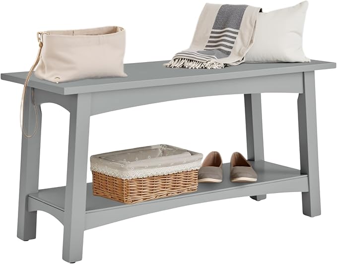 Craftsbury 36-Inch Wood Entryway Bench with Storage Shelf – Dove Gray Accent Bench for Entryway, Hallway, or Living Room – Small Space Seating with Farmhouse Charm by Alaterre Furniture by AlaterreFurniture