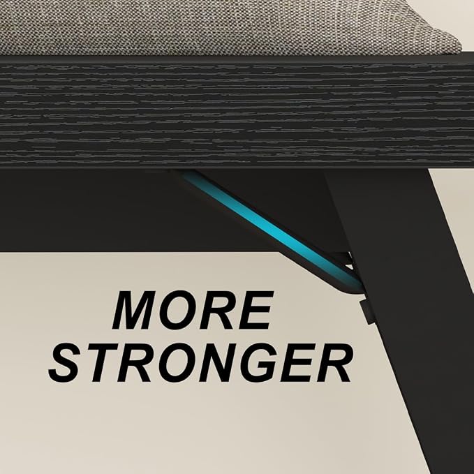 LVB Black Bench, Modern Storage Bench for Bedroom, Wood Metal Entryway Bench for Hallway Dining Living Room, Famrhouse Shoe Rack Indoor Accent Seating Benchs for Foyer Entrance, Black Oak 47 Inch Long - Image 7