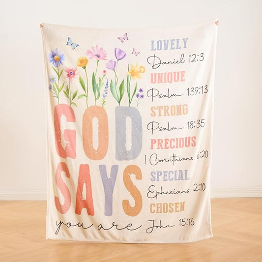 Christian Gifts for Women ?€? ?€?God Says You are?€? Scripture Throw Blanket with Bible Verses, Inspirational Religious Fleece Blanket for Mom Wife Sister Friends, Soft & Cozy, 50x60