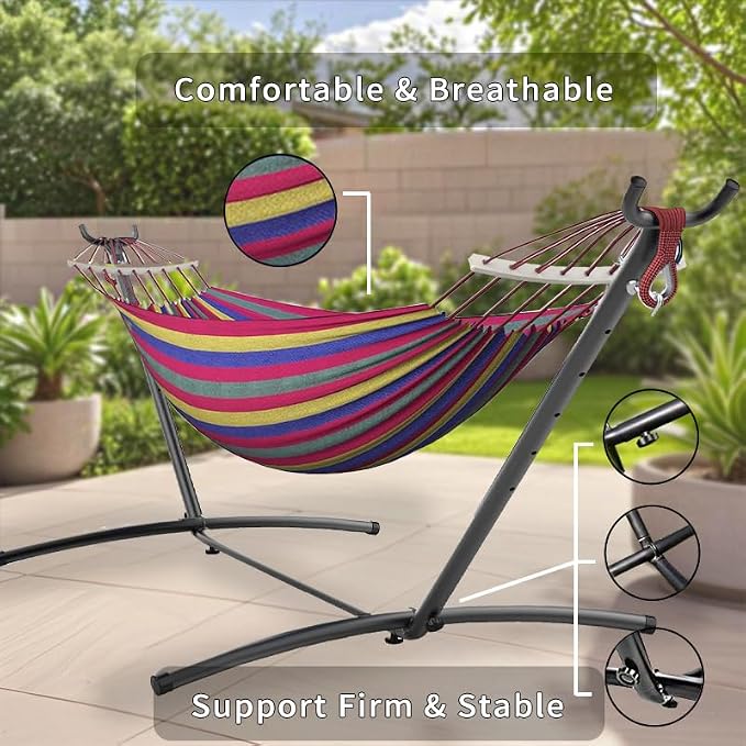 ANAGOO Double Hammock, Heavy Duty Portable, 500 lb Weight Capacity, Perfect for Both Indoors and Outdoors, 2 Person Hammock with Carrying Bag, Wide Red - Image 5