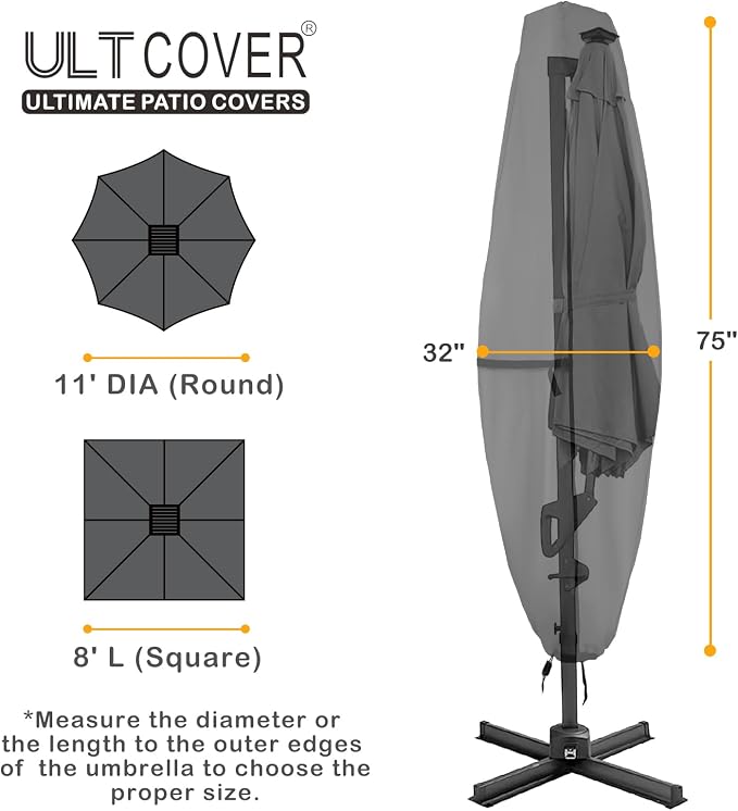 ULTCOVER Patio Parasol 600D Waterproof Clear Top Outdoor Umbrella Cover - Fits Solar Umbrella 8-11 Feet, Black - Image 2