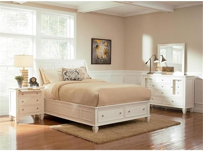 Bowery Hill 3-Drawer Coastal Wood Nightstand, White/Silver Finish, 29.75"H x 29"W x 16.5"D, Solid Asian Hardwood MDF, French Country Style, Felt-Lined Top Drawer, Slide-Out Tray for Bedroom Storage - Image 3