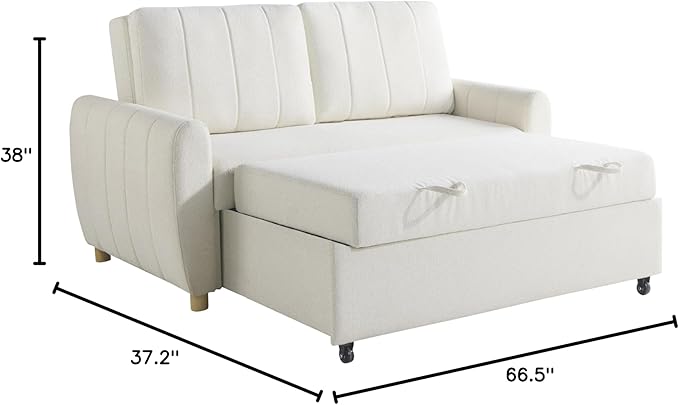 Serta Galway 66.5" Convertible Sleeper Loveseat, Full Size, Dreamcoil Comfort, FingerGuard Pinch Point Protection, Boucle Fabric, Ivory