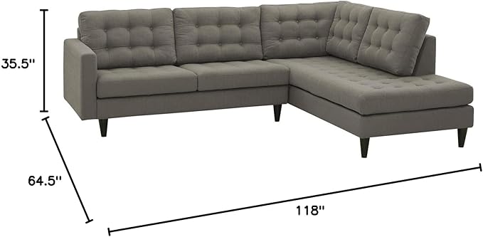 Modway EEI-2797-GRA Empress Mid-Century Modern Upholstered Fabric Right-Facing Sectional Sofa in Granite