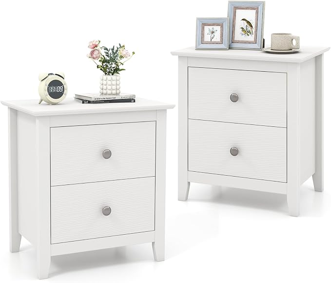 KOMFOTT 2 Drawers Nightstand Set of 2, Wooden Bedside Table, Modern Sofa Side End Table, Compact Side Table for Bedroom, White by KOMFOTT