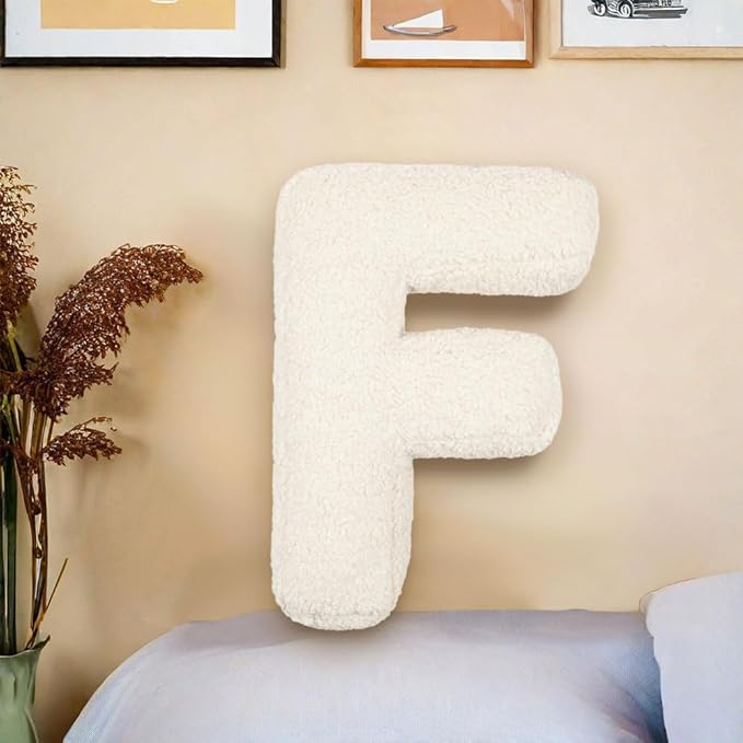 Letter Plush Pillow, Hugging Throw Pillows, Decorative Initial Shaped Pillows for Bed Couch, English Alphabet A to Z for Sofa Bedroom Living Room Decor (F)