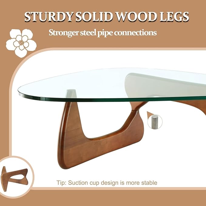 Modern Glass Coffee Table for Living Room, Small Coffee Tables,Mid Century Coffee Table, Funky Minimalist Center Table for Bedroom Reception Office (Walnut Transparent, 31.5in) 1