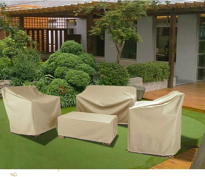 Patio Furniture Covers,Outdoor Furniture Cover Waterproof,Patio Furniture Set Covers for 4 Piece Outdoor Conversation Set,Patio Covers Set (Beige) - Image 2