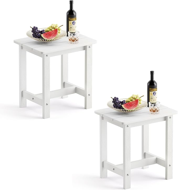 LUE BONA Outdoor Side Table Set of 2, HDPS Small Outdoor Table, Adirondack Side Table, Outside End Table for Patio, Porch, Deck, Pool, Weather Resistant/Easy Maintenance/Indoor or Outside Use, White by LUEBONA