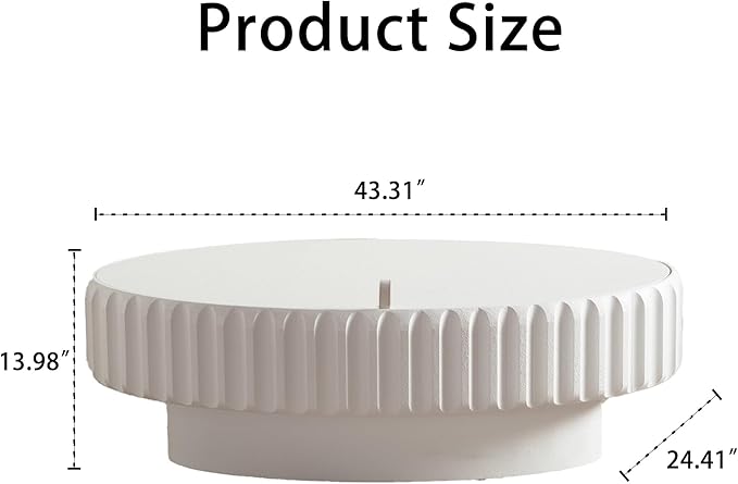 WILLIAMSPACE 43.31" Olive Coffee Table with Storage for Living Room, Modern Oval Fluted Center Table with Lift-Off Lid, Drum Pedestal Tea Table for Apartment, Easy Assembly, White