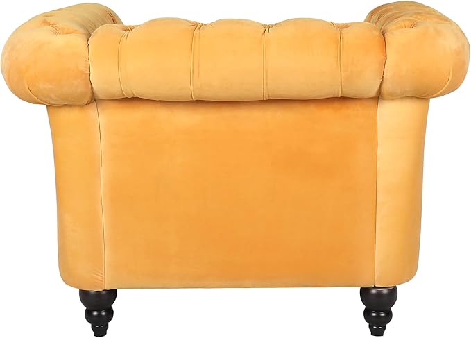 LEVNARY Velvet Chesterfield Armchair, Modern Sofa Chair with Button Tufted Backrest, Tufted Upholstered Rolled Chair for Home Reading Room (Yellow)