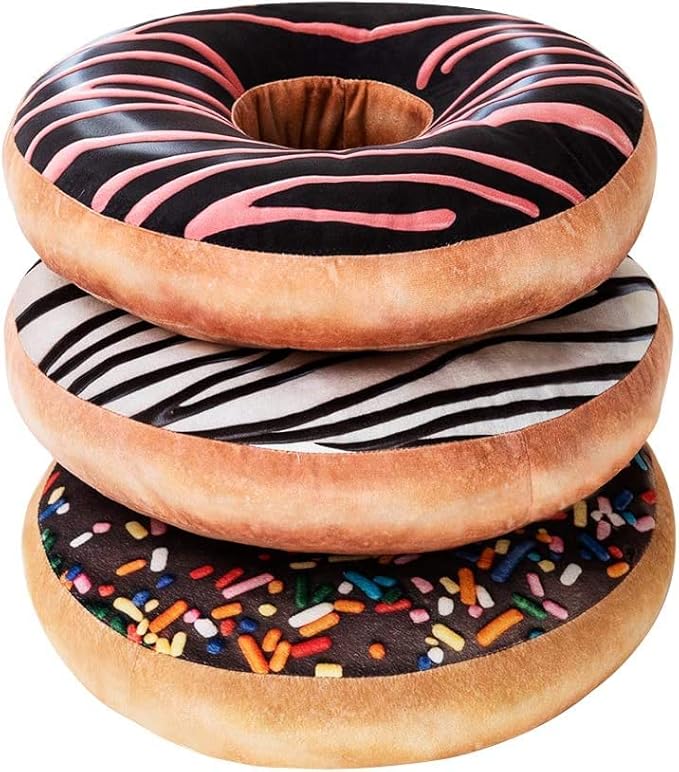 HYSEAS Round Throw Pillow 14 Inch Chocolate Pink Donut, 3D Digital Print Decorative Comfortable Soft Plush Funny Food Shaped Pillow Light Weight Seat Pad Cushion for Couch, Chair, Floor, Sofa