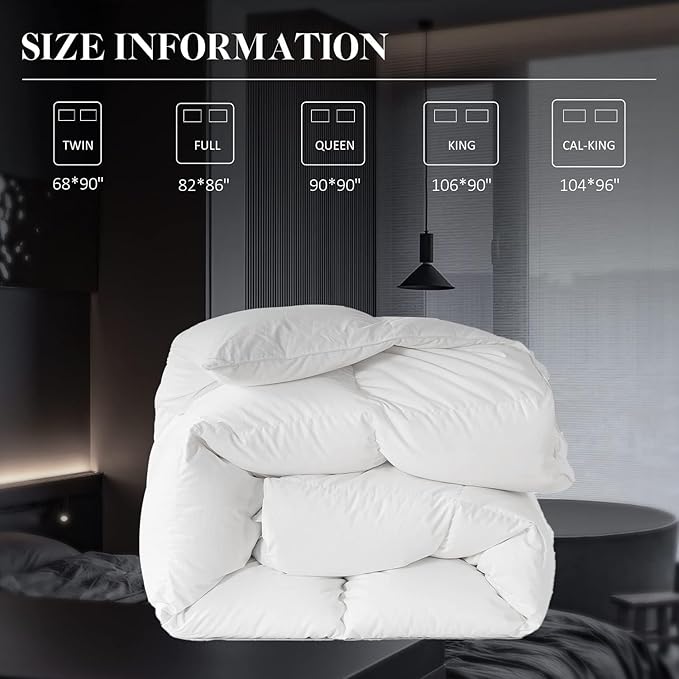 WhatsBedding White Feather Comforter California King Size, Filled with Feather and DownFiber, All Season Luxury Bed Comforter, Ultra Soft 100% Cotton Duvet Insert,104"x96"