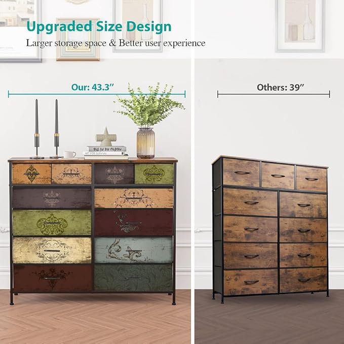 VASICAR Dresser for Bedroom with 12 Drawers, Tall Fabric Drawer Dresser, Chest of Drawers for Closet, Nursery, Bedside, Living Room, Entryway, Hallway (Pattern) - Image 6